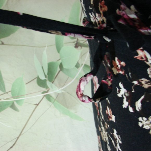 Black Pink Floral Ruffle Wrap Dress Chelsea & Violet Large Cottagecore Romantic - Picture 13 of 16